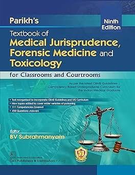 Parikh’s Textbook of Medical Jurisprudence, Forensic Medicine and Toxicology 9th Edition cover – BV Subrahmanyam – CBS Publishers