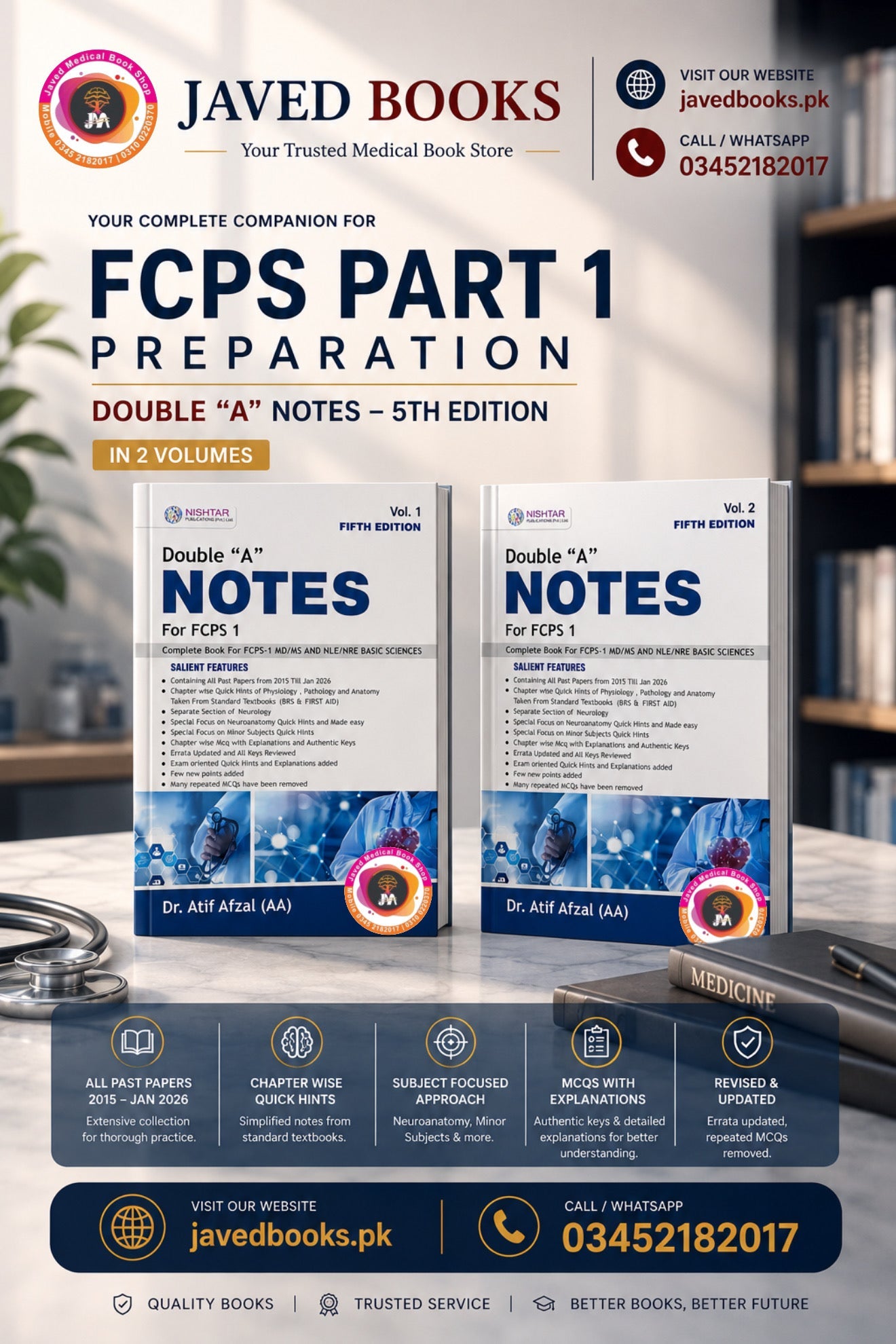 Double A Notes for FCPS-1 by Atif Afzal – 4th Edition 2 Volume Set Javed Books