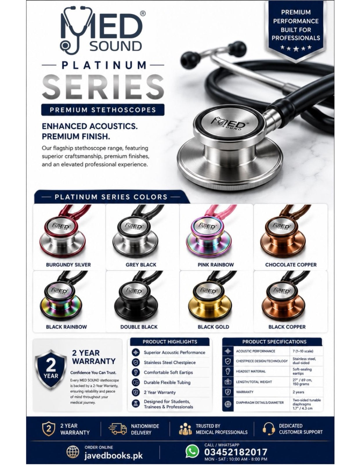 MedSound Platinum Series MS-11 Stethoscope Javed Books